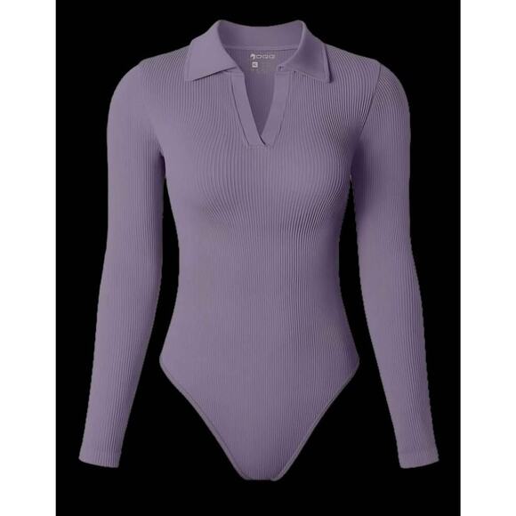 “OQQ Lavender Collared Bodysuit – Feminine & Flattering NEW/ SMALL - Picture 1 of 6